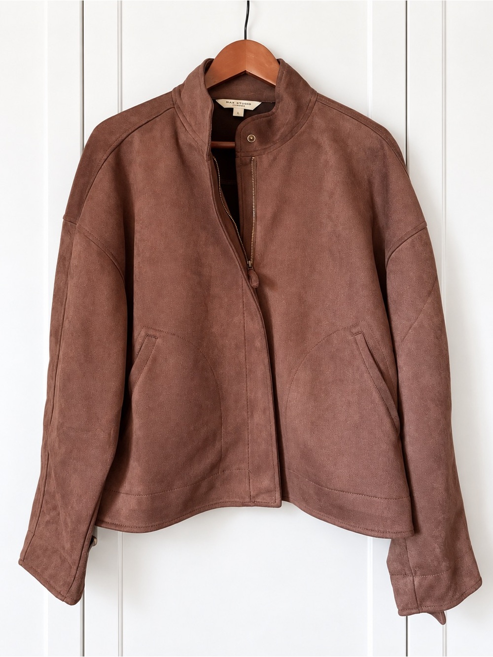 Max Studio London Faux Suede Jacket Warm Brown Size L